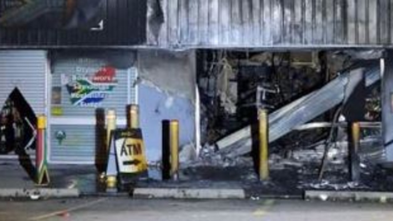 The aftermath of the fire at the Browns Plains tobacconist on Friday morning.