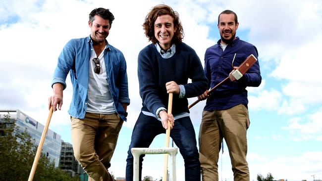 Tom Skipper, Stuart Duckworth and Sam Weckert from the Royal Croquet Club. photo Calum Robertson