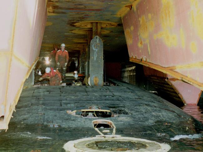 Inside the raised wreckage of doomed Russian nuclear submarine, the Kursk.