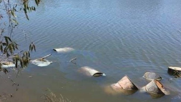 ILLEGAL DUMPING: At least eight drums of toxic waste have been found dumped in a tidal lagoon off Sandy Point Road near Yeppoon. Picture supplied.