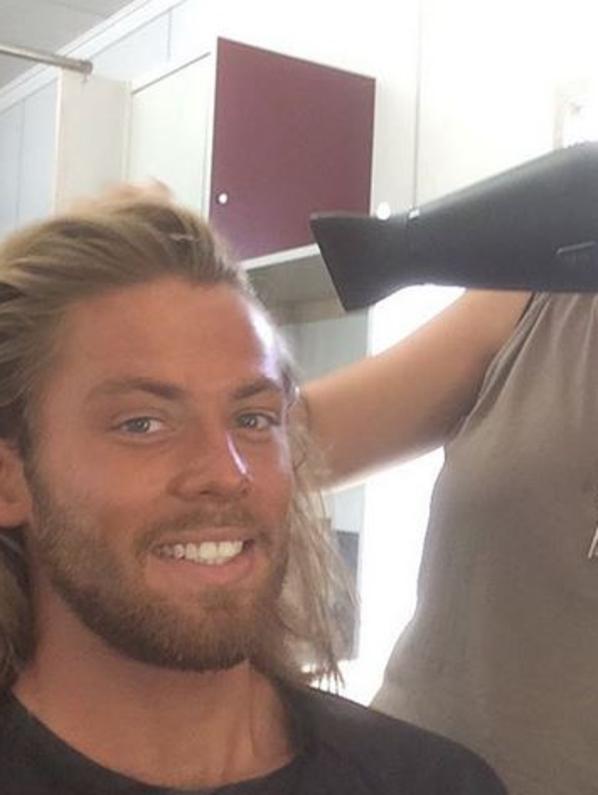 Getting his locks dried. Picture: Instagram/Tom Nunn