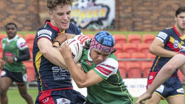 Bailey Nash for Clydesdales and Tyler Peckham-Harris for Jets – both back again for the Meninga Cup season. Picture: Nev Madsen.