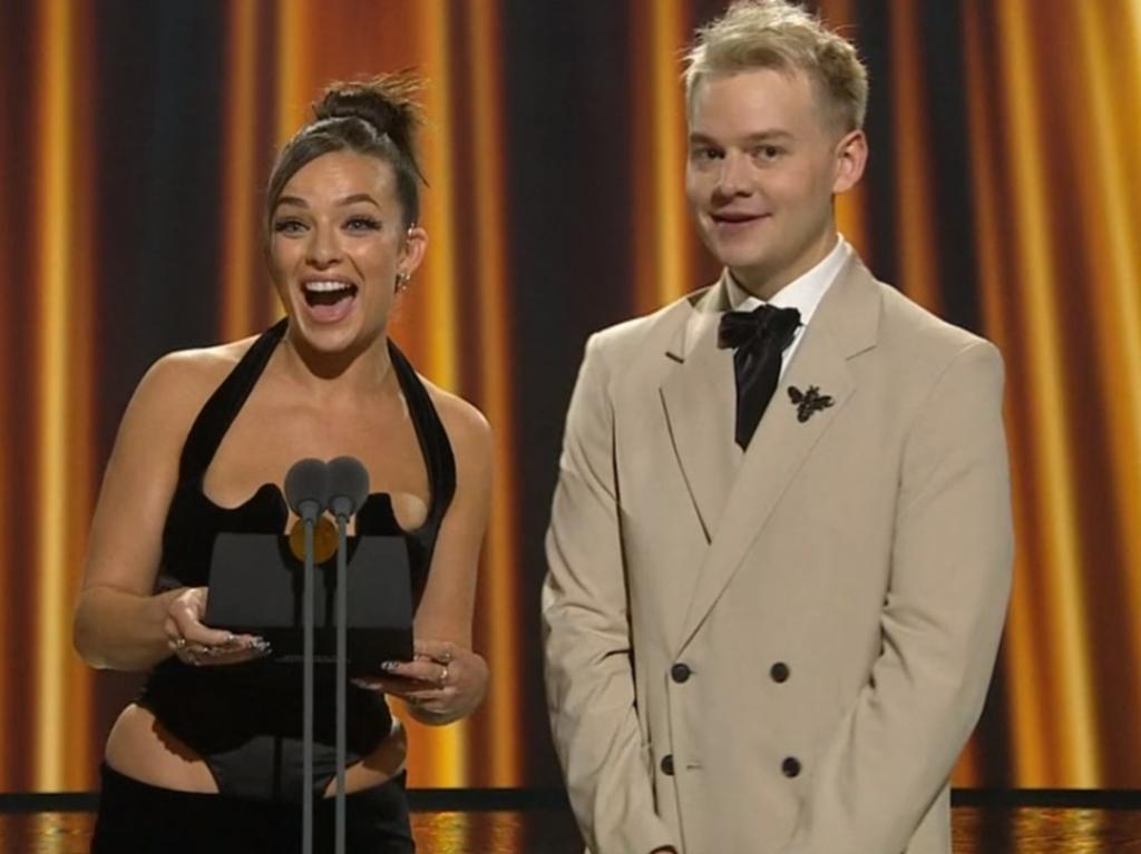 Abbie presented an award with Joel Creasey. Picture: Channel 7