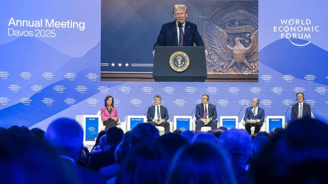 Donald Trump addresses business leaders at the World Economic Forum in Davos. Picture: AFP.