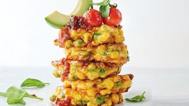 Corn fritters with sticky bacon jam.