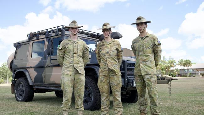 Left to right: Signaller Cooper Cross, Private Ellouise McPherson, Private Prasoon Shrestha at Robertson Barracks.