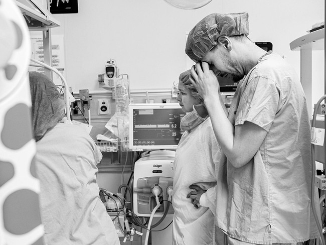 Rhys and Ellice in the hospital watching on while baby Franklin undergoes a test. Picture: Morag Hastings