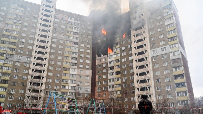 A Kyiv residential building after a missile attack Wednesday. Picture: AFP/Getty Images