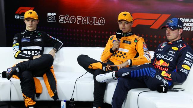 Max Versatppen (right) has one hand on his fourth F1 title. (Photo by Lars Baron/Getty Images)