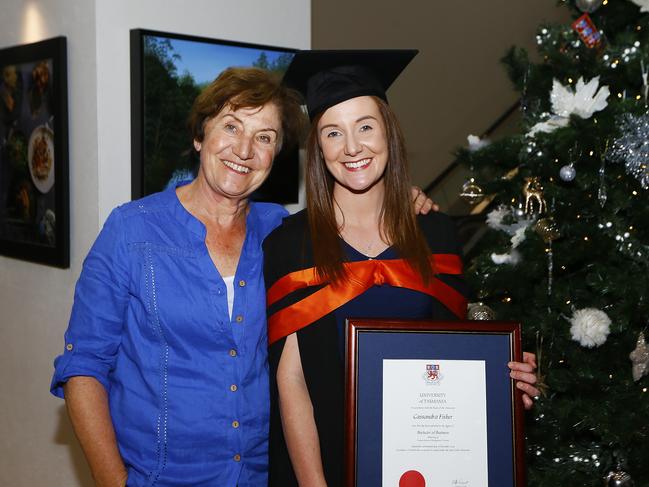 UTAS Graduations - Tasmanian School of Business and Economics and Graduate Research graduates are pictured before the ceremony. (L-R) Denise Carroll, Cassandra Fisher. Picture: MATT THOMPSON