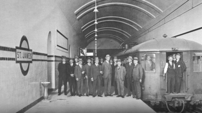 Officials inspect Sydney's new St James underground railway station on December 9, 1926, before it opened for business on December 20 that year. Picture: Supplied