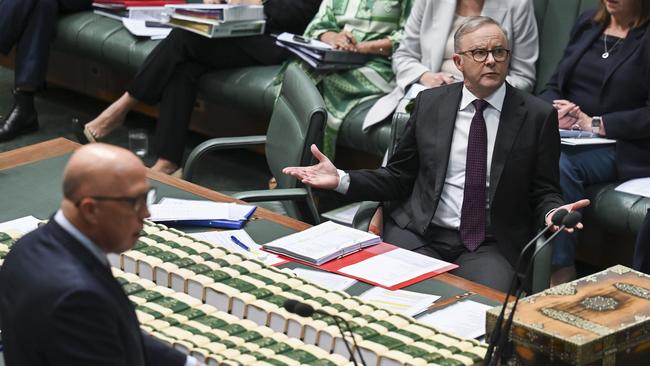 Leader of the Opposition Peter Dutton and The Prime Minister, Anthony Albanese during Question Time in Canberra.