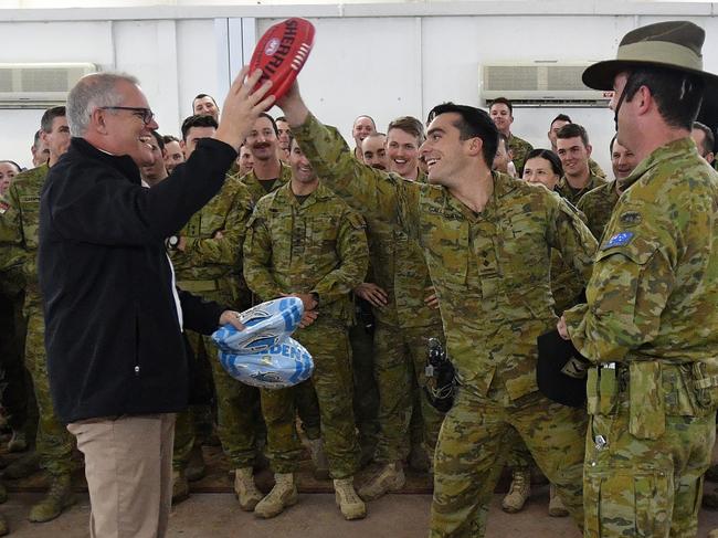 Australian Prime Minister Scott Morrison is seen during a visit to Task Group Taji at Taji Military Complex in Iraq, Wednesday, December 19, 2018. (AAP Image/David Mariuz) NO ARCHIVING