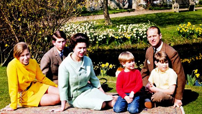 Queen Elizabeth and Prince Philip (L-R) Princess Anne, Prince Charles, Prince Edward and Prince Andrew in 1968.