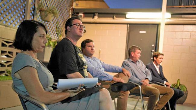 FACING OFF: Belinda Hassan (Labor), George Christensen (LNP), Brendan Bunyan (KAP), Colin Thompson (United Australia Party) and Lachlan Queenan (independent) at Tuesday night's Dawson Candidate Debate in Bowen. Picture: Jordan Gilliland