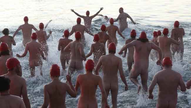 Nude Solstice Swim at Long Beach Sandy Bay as part of Dark Mofo 2022. Picture: Nikki Davis-Jones