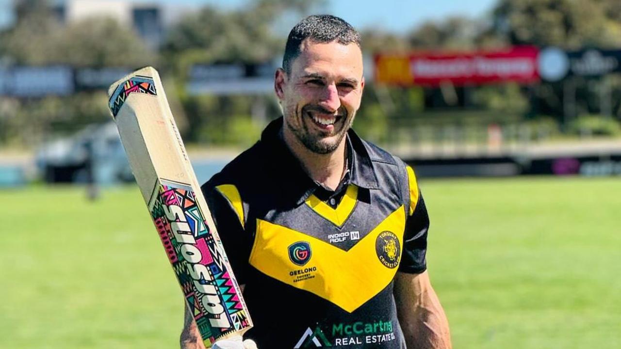 Torquay recruit Tristan Kassis after compiling a century against Geelong City. Picture: Torquay Cricket Club.