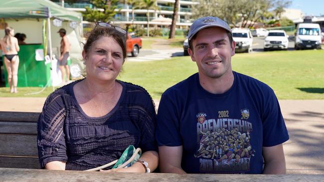 Tracy Bange and Jack Bange at the 49th Annual Pa &amp; Ma Bendall Memorial Surfing Contest held at Moffat Beach in Caloundra on April 8, 2023. Picture: Katrina Lezaic