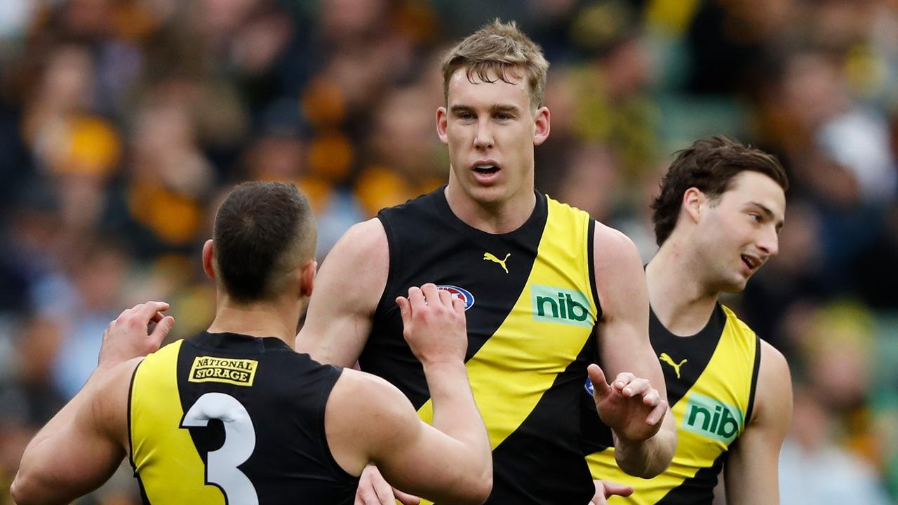 Tom J. Lynch of the Tigers. Photo by Dylan Burns/AFL Photos via Getty Images