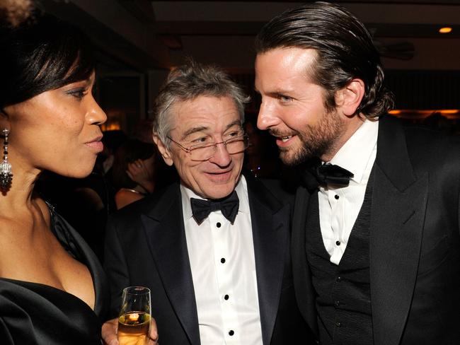 Grace Hightower, Robert DeNiro and Bradley Cooper attend the 2013 Vanity Fair Oscar Party. Picture: Kevin Mazur/Getty
