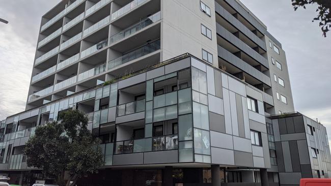 The nine-level apartment complex at 2-4 Elland Ave Box Hill could be acquired by the State Government and knocked down for the Suburban Rail Loop. Picture: Kiel Egging.