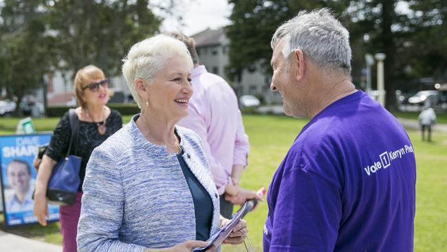 Independent candidate Kerryn Phelps on the campaign trail on Wednesday. Picture: Dylan Robinson