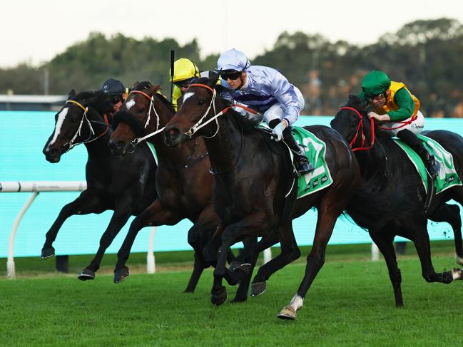 SYDNEY, AUSTRALIA - MAY 31: Dylan Gibbons riding Liberty State win Race 10 TAB during Sydney Racing at Rosehill Gardens on May 31, 2025 in Sydney, Australia. (Photo by Jeremy Ng/Getty Images)