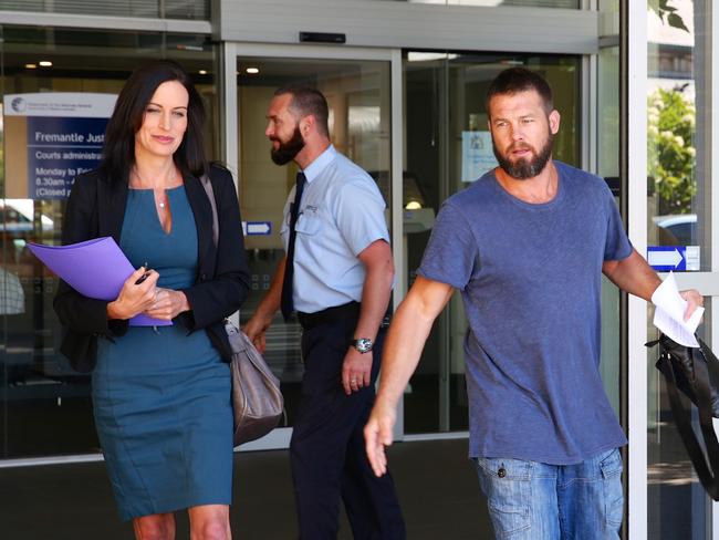 Former West Coast Eagles AFL player Ben Cousins leaves the Fremantle Magistrates Court in Perth. Picture: AAP