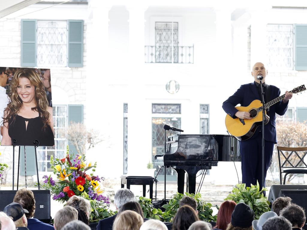 Billy Corgan performs on stage at the public memorial for Lisa Marie Presley in Memphis, Tennessee. Picture: Getty Images