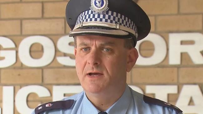 District Commander Detective Superintendent Darryl Jobson addressed media at Gosford Police station on Sunday. Picture: Nine News