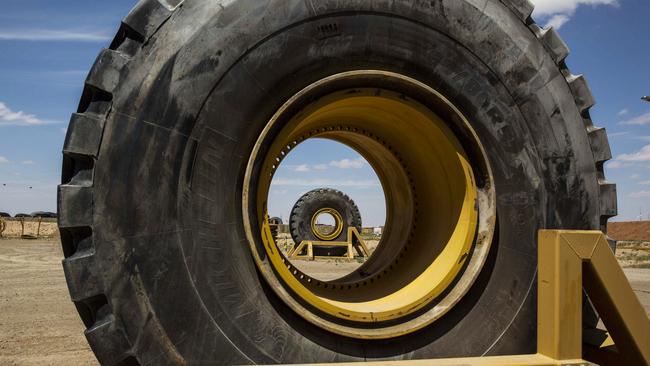 Tires stand at the Oyu Tolgoi copper-gold mine, jointly owned by Rio Tinto. Picture: Bloomberg