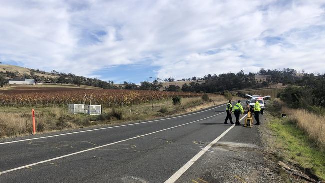 The scene of a double fatal car crash on Brinktop Rd between Sorell and Richmond, Tasmania. Picture: Nikki Davis-Jones