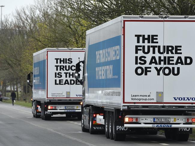 Semi-automated trucks on the highway from Sweden to Rotterdam via Belgium. Picture: Eric Lalmand