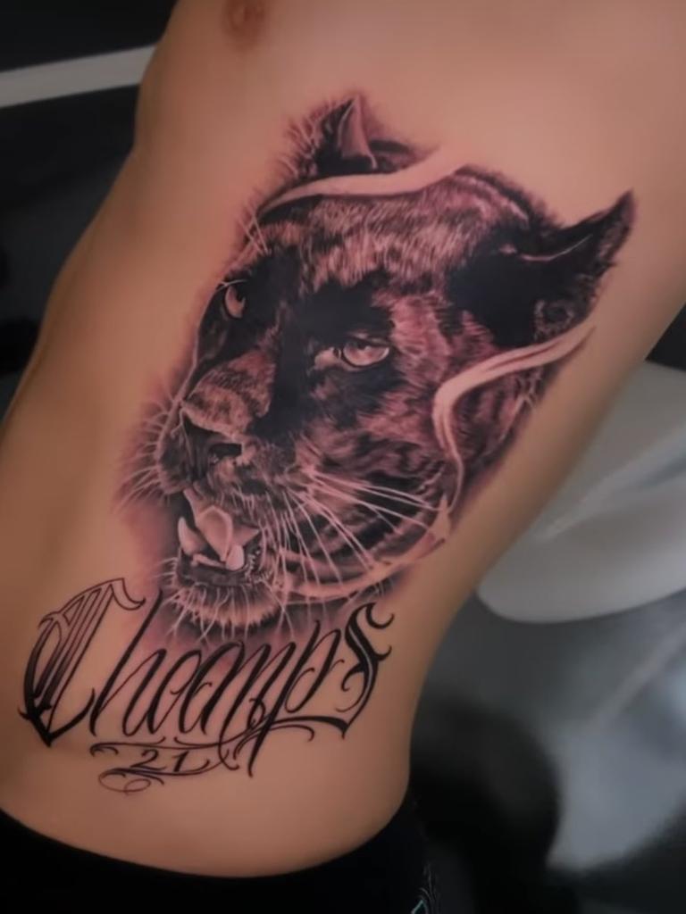 A close-up of Cleary’s tattoo.