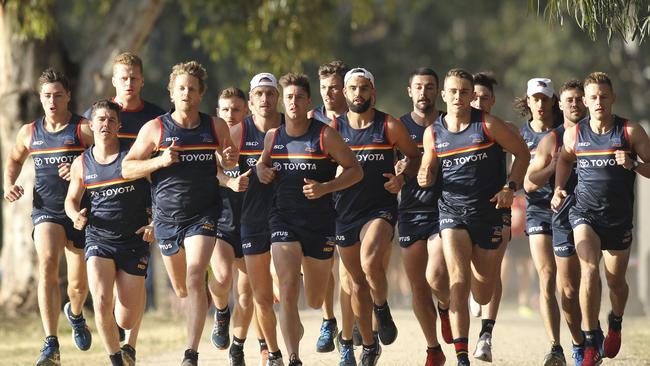 Start of the Adelaide Crows time trial around Uni Loop in North Adelaide. Picture: Dean Martin/AAP