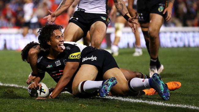 Jarome Luai and Tyrone May blitzed the Warriors last weekend. (Photo by Mark Kolbe/Getty Images)