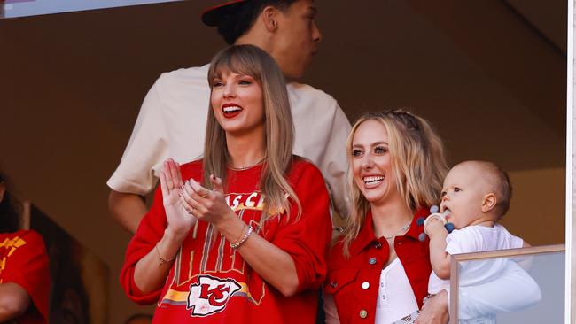 Taylor Swift and Brittany Mahomes at the clash between the Chargers and Chiefs on October 22. (Photo by David Eulitt/Getty Images)