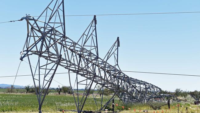 One of the damaged power towers on private property near Melrose in South Australia.