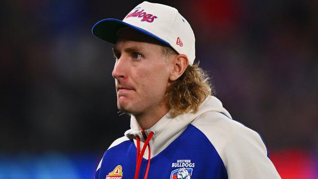 Aaron Naughton has escaped an ACL injury and will only miss four to six weeks in welcome news for the Western Bulldogs. Picture: Morgan Hancock / Getty Images