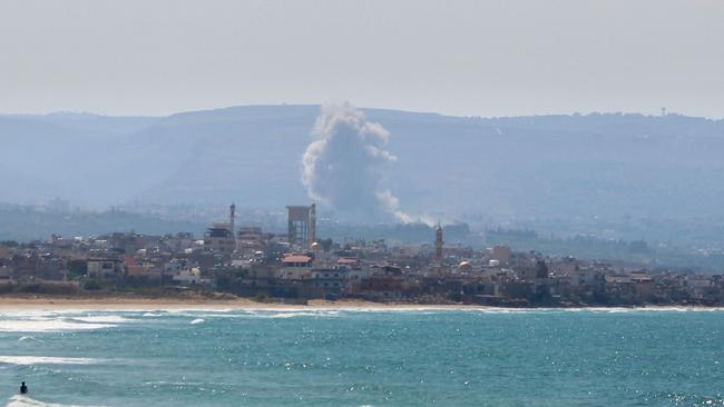 Smoke billows from the site of an Israeli air strike on the area of Burj al-Shamali in southern Lebanon. Picture: AFP.