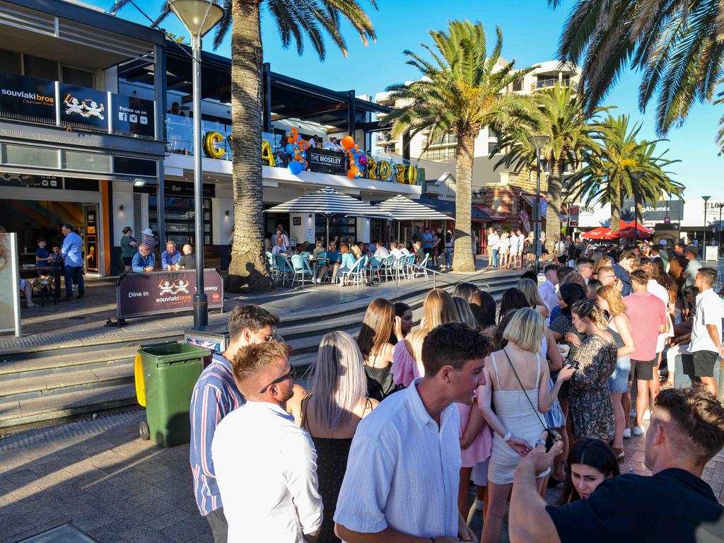 Crowds of people at Glenelg for New Year celebrations, Thursday, December 31, 2020. Pic: Brenton Edwards