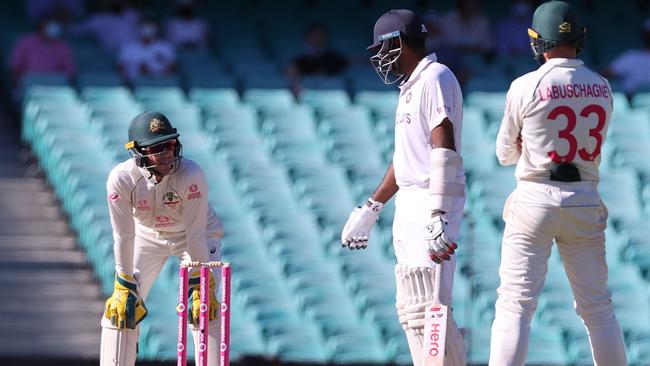 Ravichandran Ashwin and Paine engage in a heated war of words during the final stages of the SCG Test. Picture: David Gray/AFP