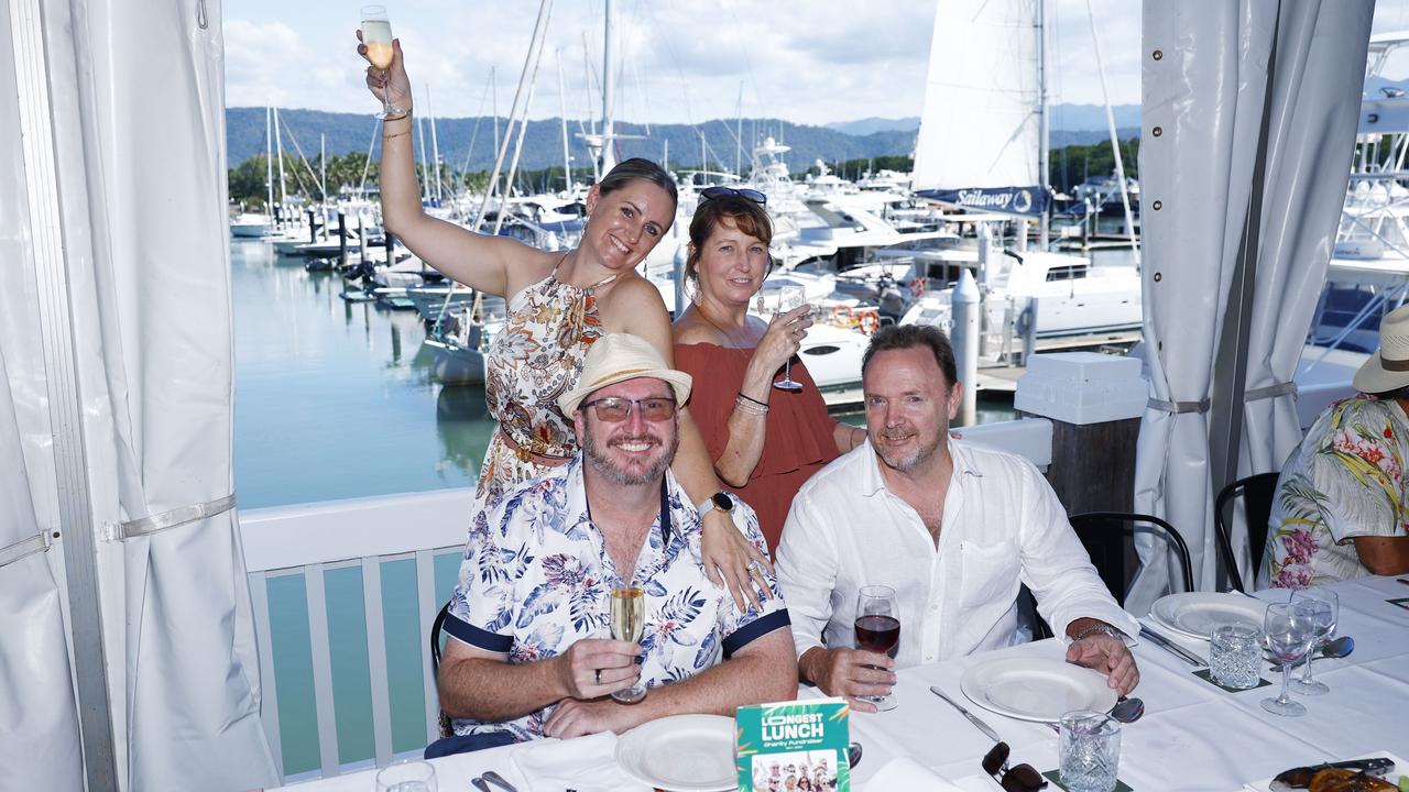 Lisa Garbett, Andrew Garbett. Christine Foster and Bruce Foster at the Longest Lunch, part of the Port Douglas festival, held at Hemmingways Brewery at the Crystalbrook Marina, Port Douglas. Picture: Brendan Radke