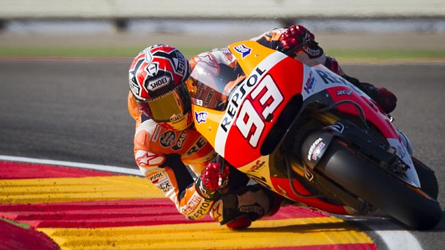 Marquez takes part in the MotoGP Aragon Grand Prix.