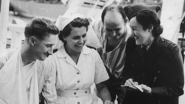 History: Sunday Telegraph and London Daily Mirror reporter Lorraine Stumm interviewing on a hospital.