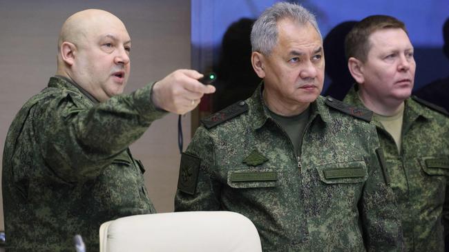 General Sergei Surovikin, commander of Russia's military operation in Ukraine and Russian Defence Minister Sergei Shoigu. Picture: AFP