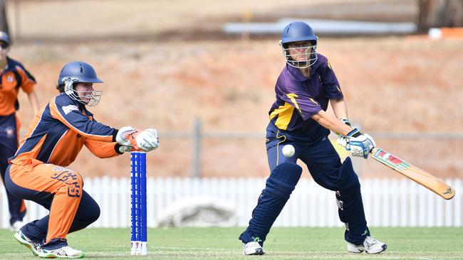 Pembroke’s Australian women’s cricketer Caroline Ward, who featured in a sole One-Day International and Test, pictured batting for West Torrens in last season’s grand final against Northern Districts. Picture: AAP/Keryn Stevens