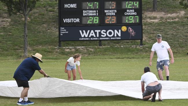 Rain stopped play during Central North’s innings. Picture: Martin Ollman