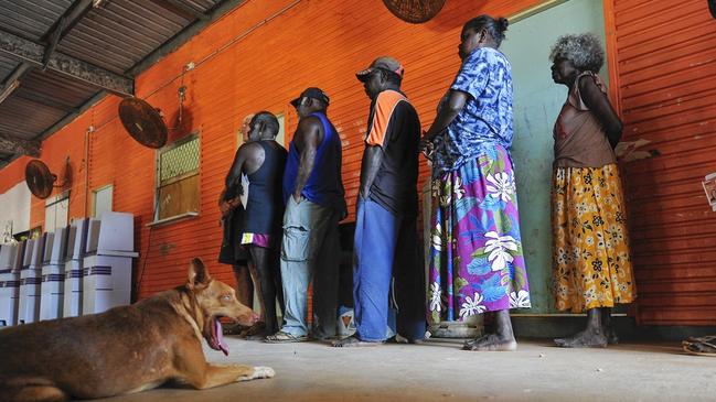 Voters line up at one of the Australian Electoral Commission‘s remote polling booths. Picture: AEC/Supplied