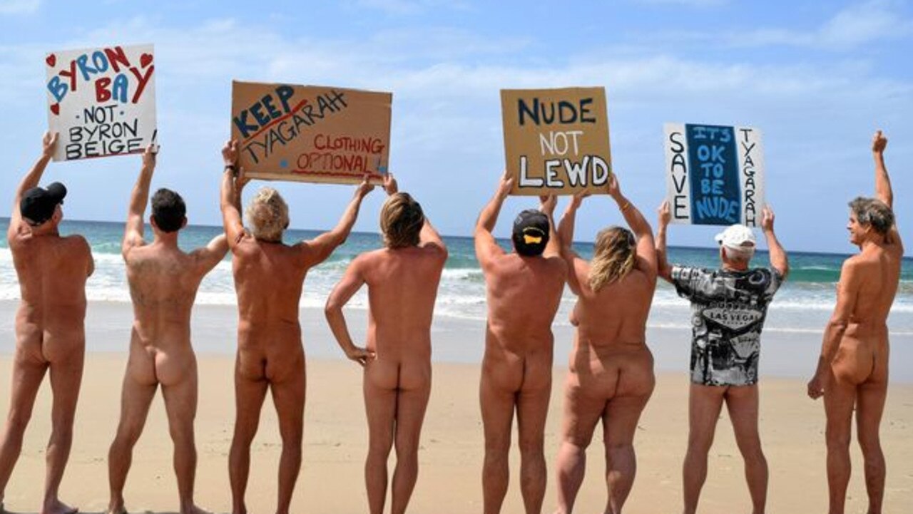 Beachgoers at the Nude Not Lewd Rally in September. Picture: Jasmine Burke